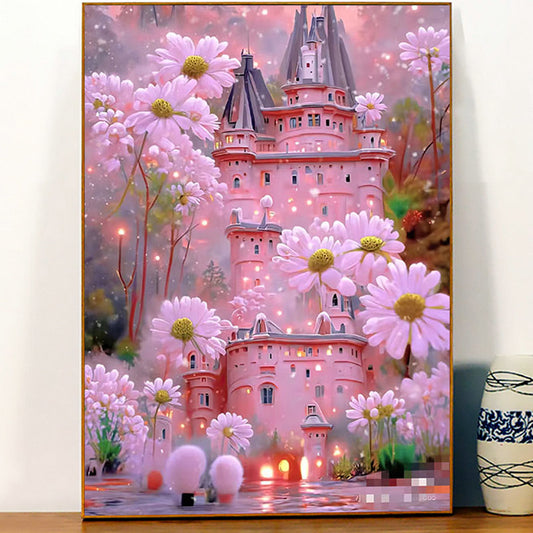 50x70CM - Pink castle DIY 5D full Diamond Painting no framed, round drill