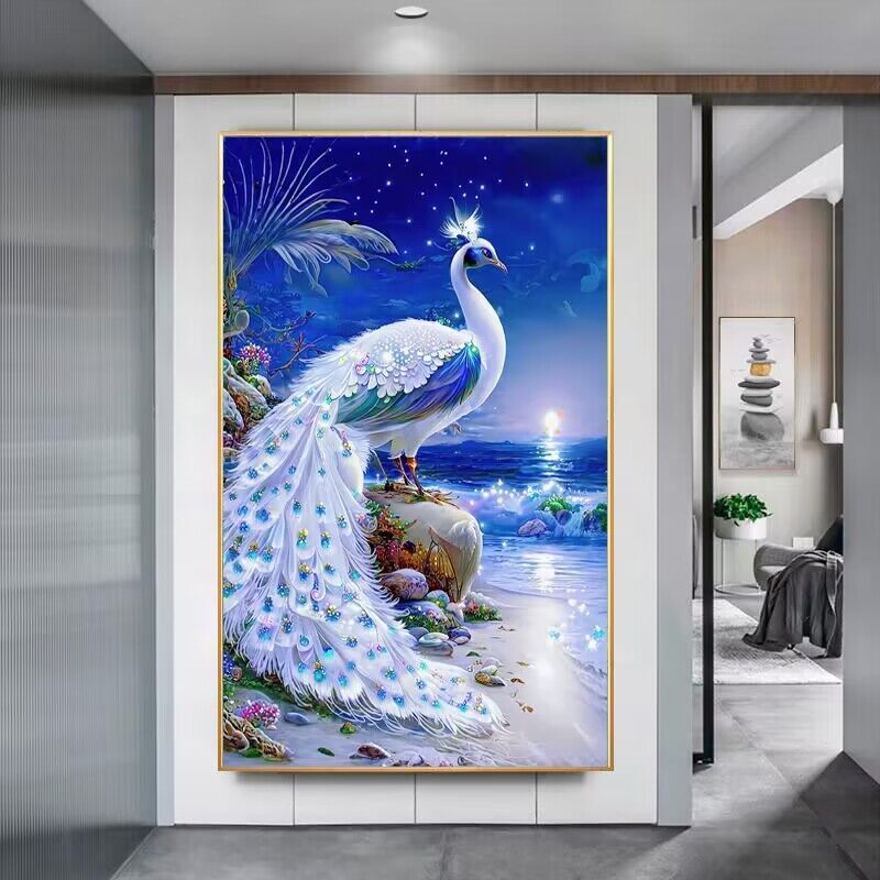 50X80cm Seaside Peacock Cross Stitch Kits 11CT Stamped Full Range of Embroidery Starter Kit for Beginners Pre-Printed Pattern