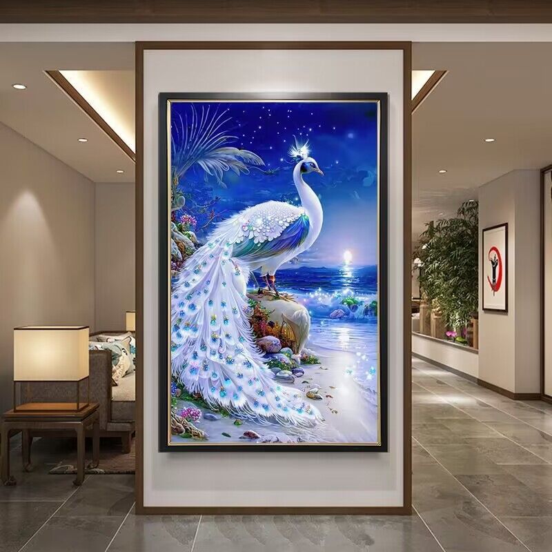 50X80cm Seaside Peacock Cross Stitch Kits 11CT Stamped Full Range of Embroidery Starter Kit for Beginners Pre-Printed Pattern