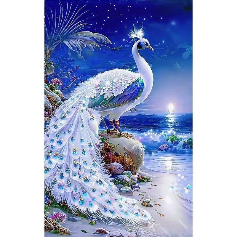 50X80cm Seaside Peacock Cross Stitch Kits 11CT Stamped Full Range of Embroidery Starter Kit for Beginners Pre-Printed Pattern