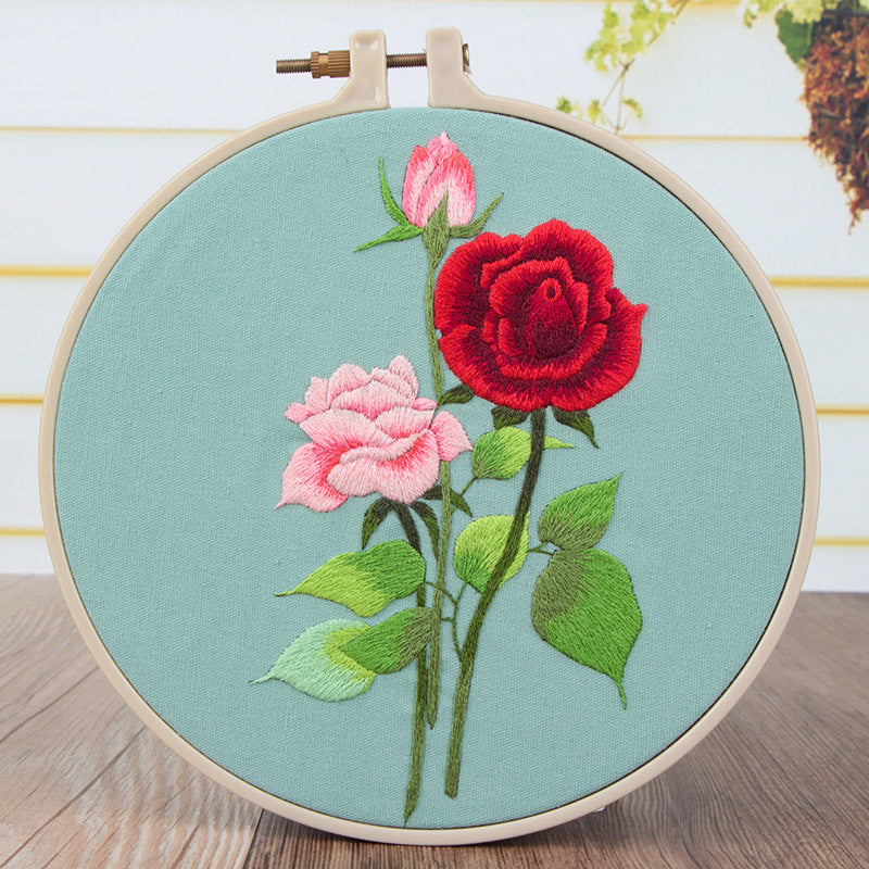 20x20cm Cross Stitch Flower DIY Embroidery Kits With Hoop Art Needlework