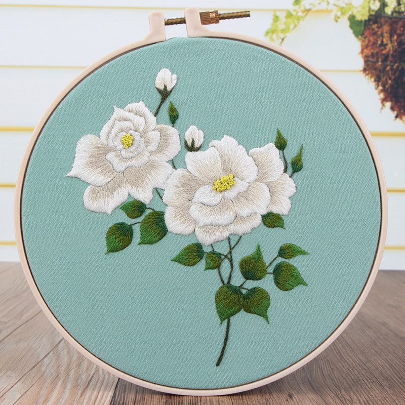 20x20cm Cross Stitch Flower DIY Embroidery Kits With Hoop Art Needlework