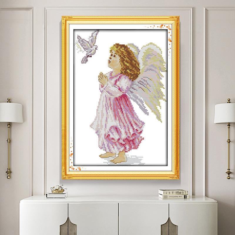 29*39CM Angel of peace Cross Stitch Kits 11CT Stamped Full Range of Embroidery Starter Kit for Beginners Pre-Printed Pattern