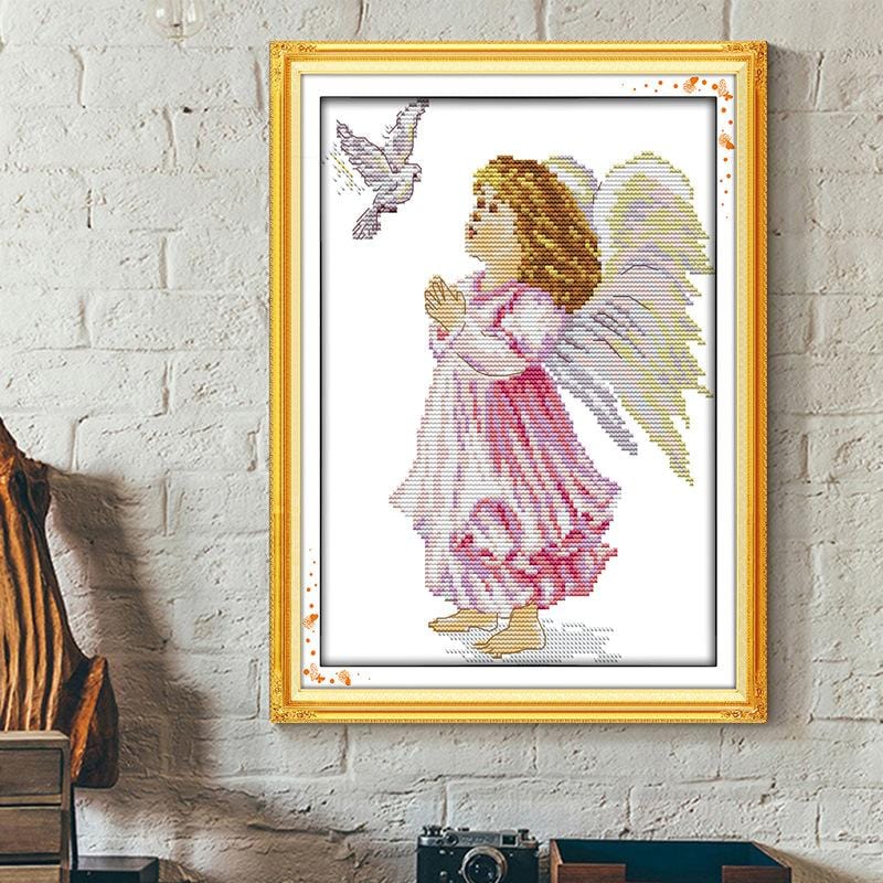 29*39CM Angel of peace Cross Stitch Kits 11CT Stamped Full Range of Embroidery Starter Kit for Beginners Pre-Printed Pattern