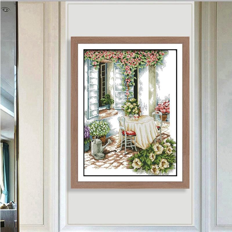 Summer Afternoon Cross Stitch Kits 11CT Stamped Full Range of Embroidery Starter Kit for Beginners Pre-Printed Pattern