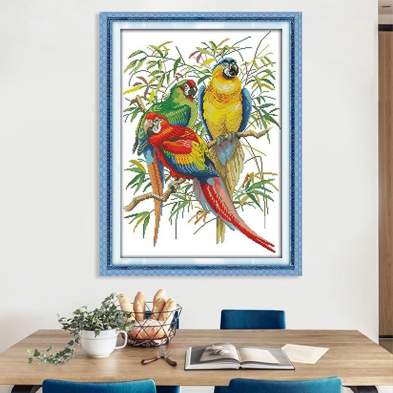 48*66cm Cross Stitch Kits 11CT Stamped Full Range of Embroidery Starter Kit for Beginners Pre-Printed Pattern-parrot