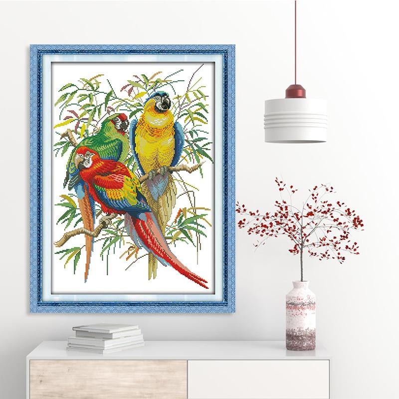 48*66cm Cross Stitch Kits 11CT Stamped Full Range of Embroidery Starter Kit for Beginners Pre-Printed Pattern-parrot