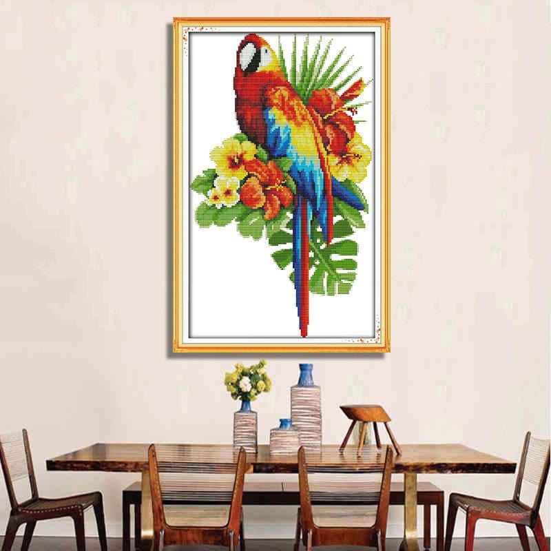 36*54cm Cross Stitch Kits 11CT Stamped Full Range of Embroidery Starter Kit for Beginners Pre-Printed Pattern-parrot