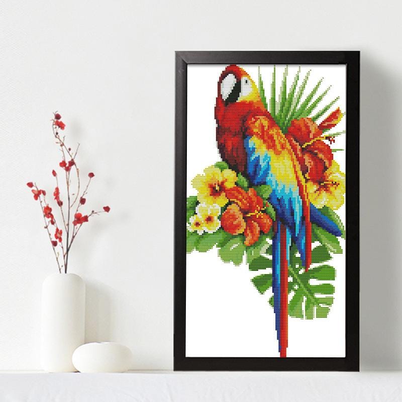 36*54cm Cross Stitch Kits 11CT Stamped Full Range of Embroidery Starter Kit for Beginners Pre-Printed Pattern-parrot