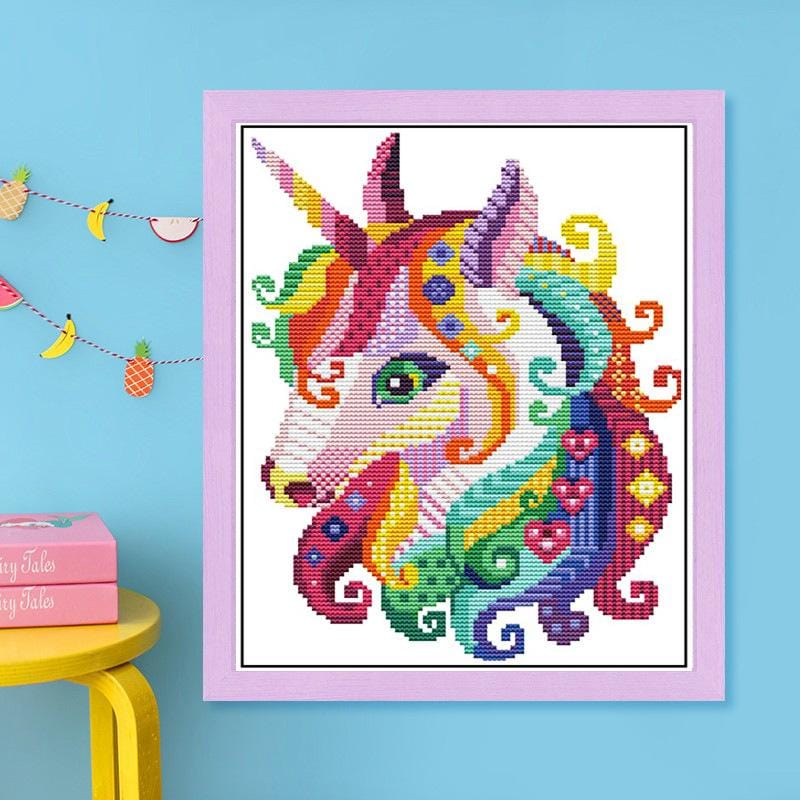 28cmx39cm Cross Stitch Kits 11CT Stamped Full Range of Embroidery Starter Kit for Beginners Pre-Printed Pattern-Unicorn