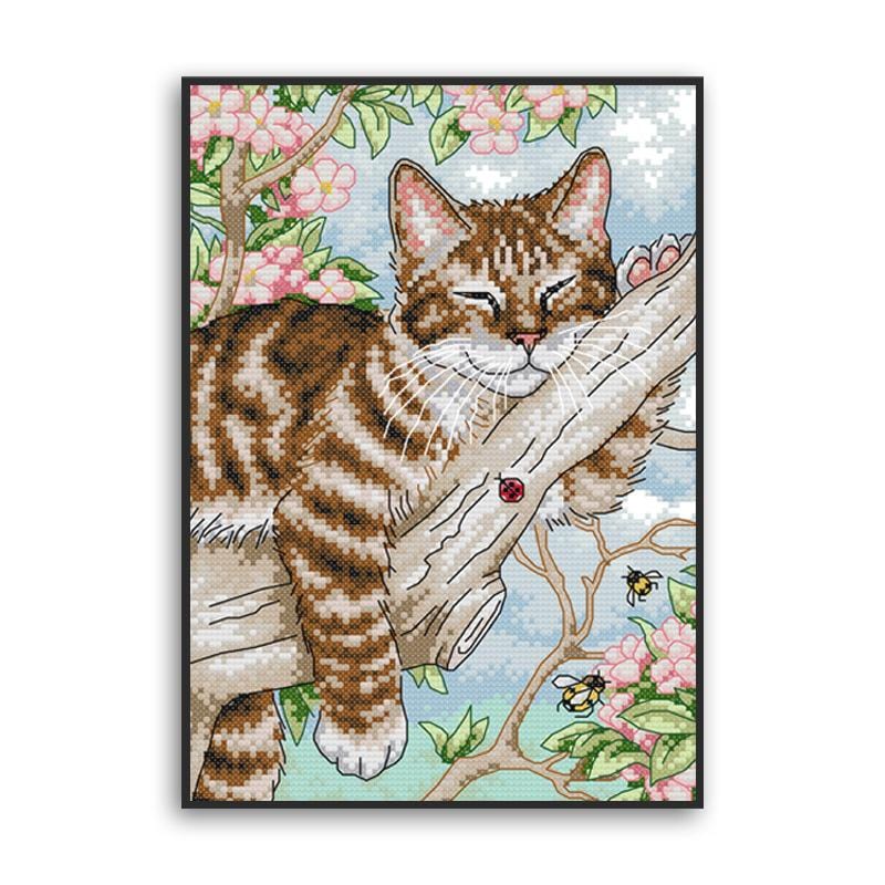 27x39 CM Cross Stitch Kits 11CT Stamped Full Range of Embroidery Starter Kit for Beginners Pre-Printed Pattern-CAT