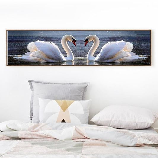 120x35cm Love Swan Cross Stitch Kits 11CT Stamped Full Range of Embroidery Starter Kit for Beginners Pre-Printed Pattern