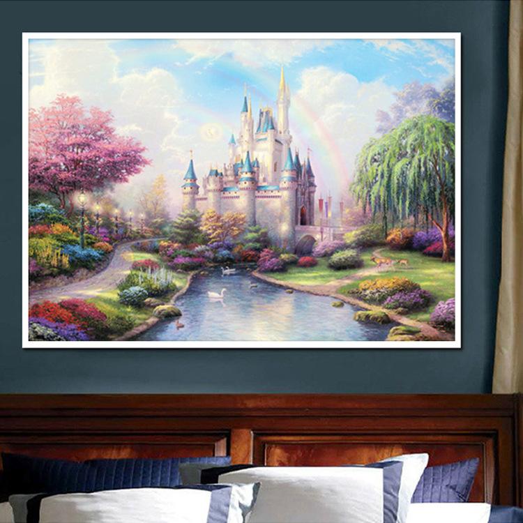 Castle 70X45CM Cross Stitch Kits 11CT Stamped Full Range of Embroidery Starter Kit for Beginners Pre-Printed Pattern