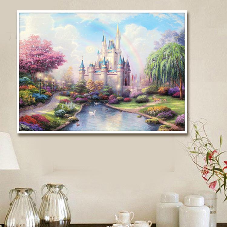 Castle 70X45CM Cross Stitch Kits 11CT Stamped Full Range of Embroidery Starter Kit for Beginners Pre-Printed Pattern