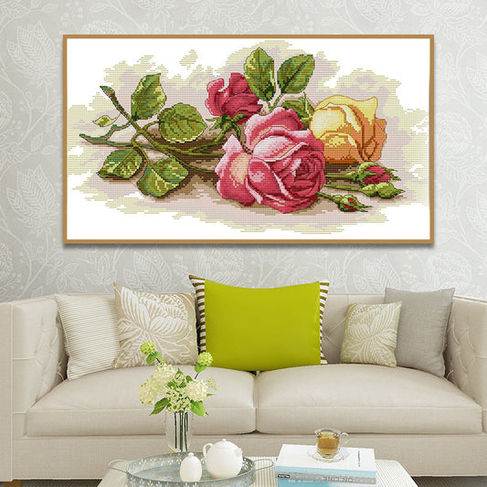 Rose 56×34cm Cross Stitch Kits 11CT Stamped Full Range of Embroidery Starter Kit for Beginners Pre-Printed Pattern