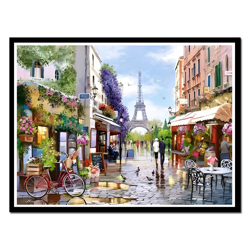 80x60cm Paris Scenery  Cross Stitch Kits 11CT Stamped  Full Range of Embroidery Starter Kit for Beginners Pre-Printed Pattern