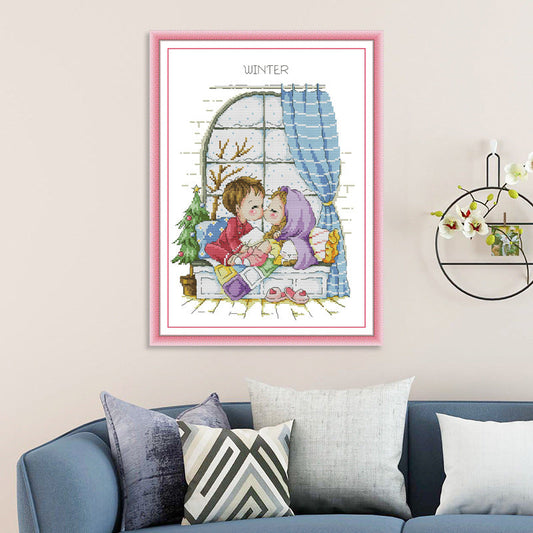 Love Series 37×48cm Cross Stitch Kits 11CT Stamped Full Range of Embroidery Starter Kit for Beginners Pre-Printed Pattern