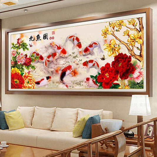 165x72cm Fish  Finished Cross Stitch Home Decoration