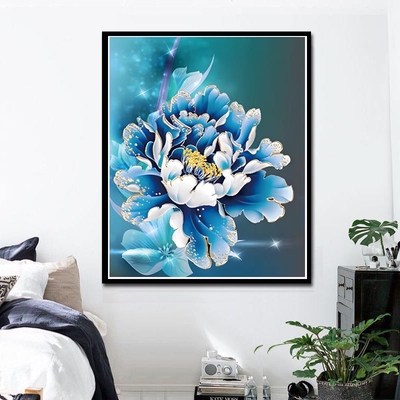 53x70cm blue peony  Cross Stitch Kits 11CT Stamped  Full Range of Embroidery Starter Kit for Beginners Pre-Printed Pattern