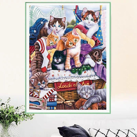 75x100cm Cute CAT Cross Stitch Kits 11CT Stamped Full Range of Embroidery Starter Kit for Beginners Pre-Printed Pattern