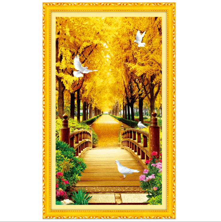 80X150 cm Gold Tree Cross Stitch Kits 11CT Stamped Full Range of Embroidery Starter Kit for Beginners Pre-Printed Pattern