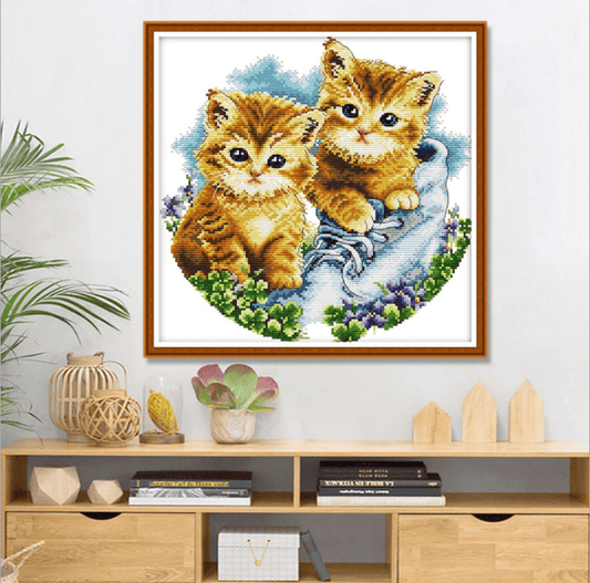 42x42cm Cat Cross Stitch Kits 11CT Stamped Full Range of Embroidery Starter Kit for Beginners Pre-Printed Pattern