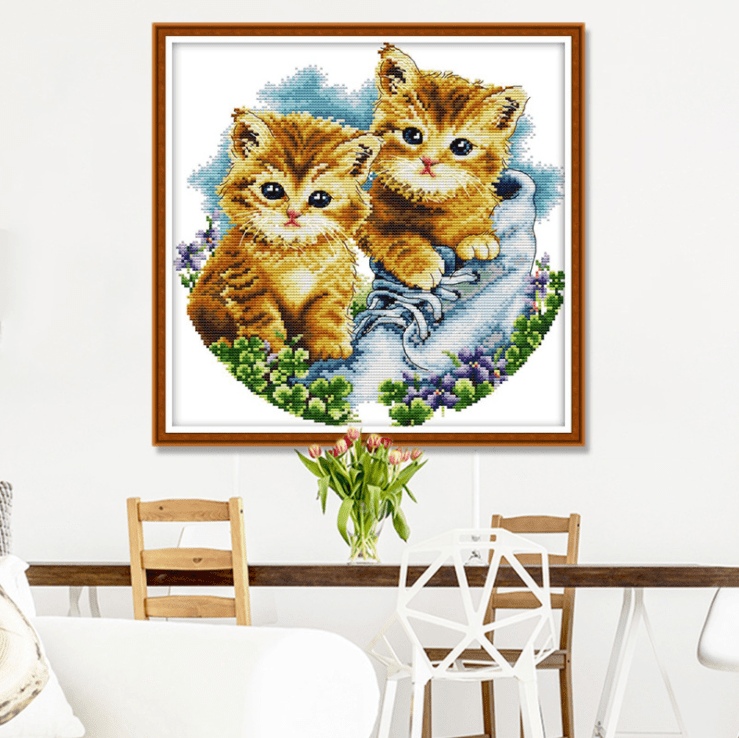 42x42cm Cat Cross Stitch Kits 11CT Stamped Full Range of Embroidery Starter Kit for Beginners Pre-Printed Pattern