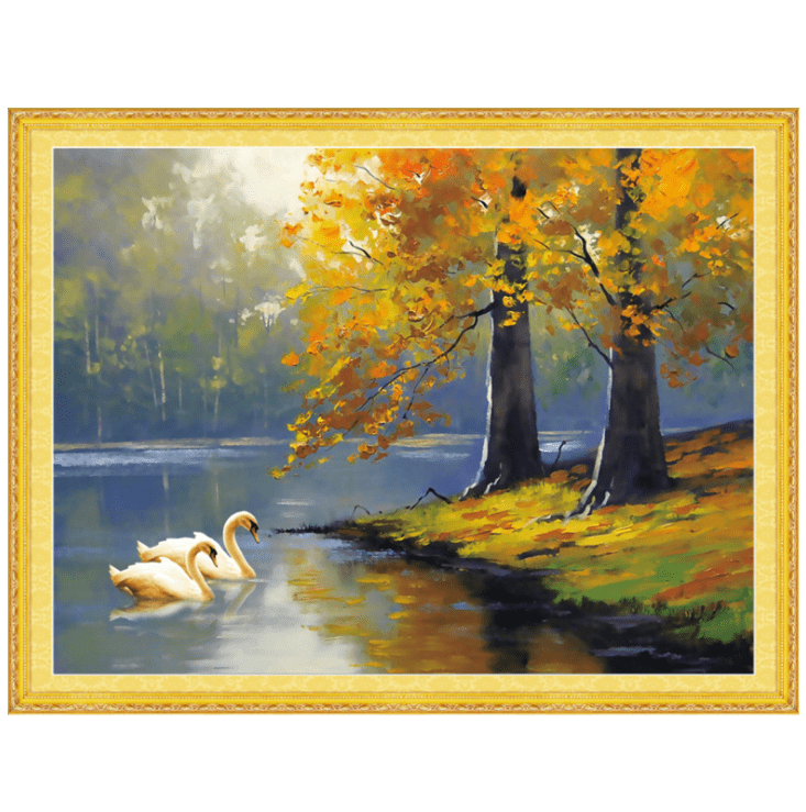 72X53cm Swan Lake Cross Stitch Kits 11CT Stamped Full Range of Embroidery Starter Kit for Beginners Pre-Printed Pattern