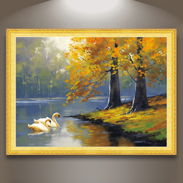 72X53cm Swan Lake Cross Stitch Kits 11CT Stamped Full Range of Embroidery Starter Kit for Beginners Pre-Printed Pattern