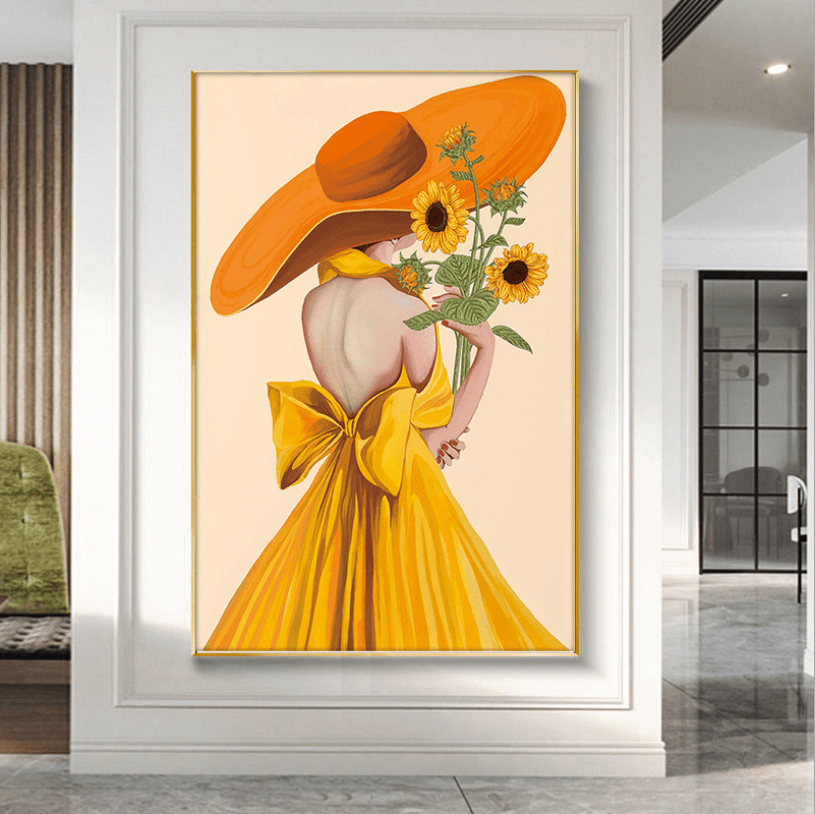 50X71cm Yellow Hat Girl Cross Stitch Kits 11CT Stamped Full Range of Embroidery Starter Kit for Beginners Pre-Printed Pattern