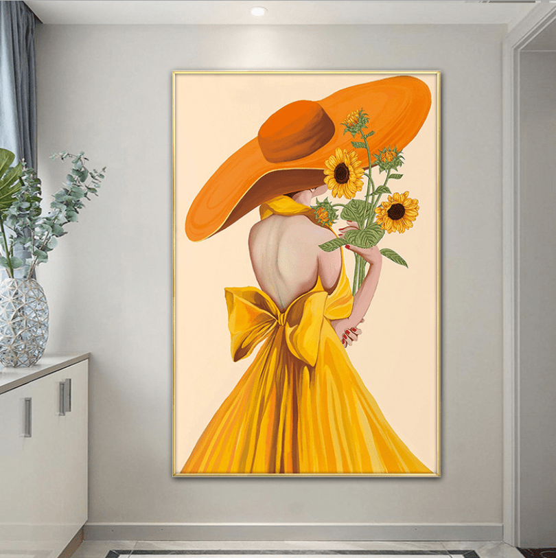 50X71cm Yellow Hat Girl Cross Stitch Kits 11CT Stamped Full Range of Embroidery Starter Kit for Beginners Pre-Printed Pattern