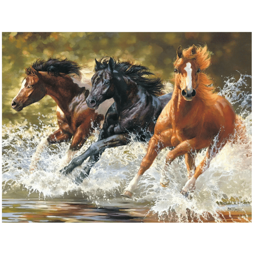 50X40CM Three Horse Cross Stitch Kits 11CT Stamped Full Range of Embroidery Starter Kit for Beginners Pre-Printed Pattern