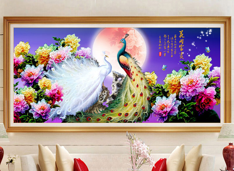 160x65cm Peacock Finished Cross Stitch Home Decoration