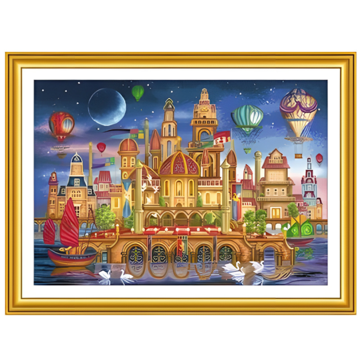 80x60cm Dream Castle  Cross Stitch Kits 11CT Stamped  Full Range of Embroidery Starter Kit for Beginners Pre-Printed Pattern