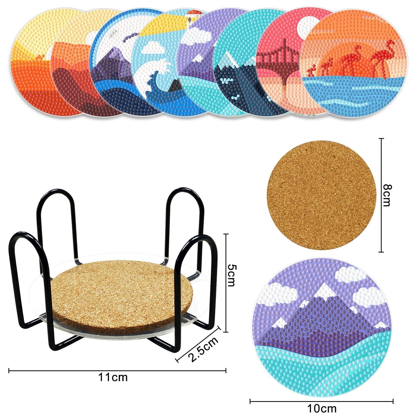 8 Pcs Diamond Painting Coasters with Holder