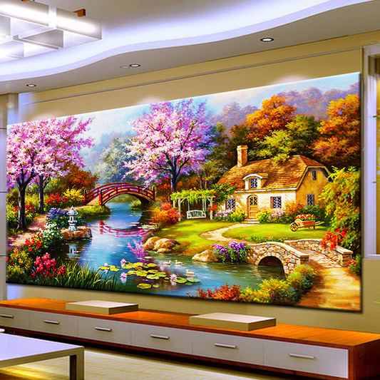 120x60CM Landscape dream home 5D Full Diamond Painting NO Frame Round