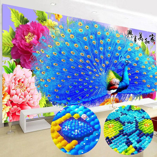 120x50CM Blue peacock 5D Full Diamond Painting NO Frame SPECIAL Round diamond