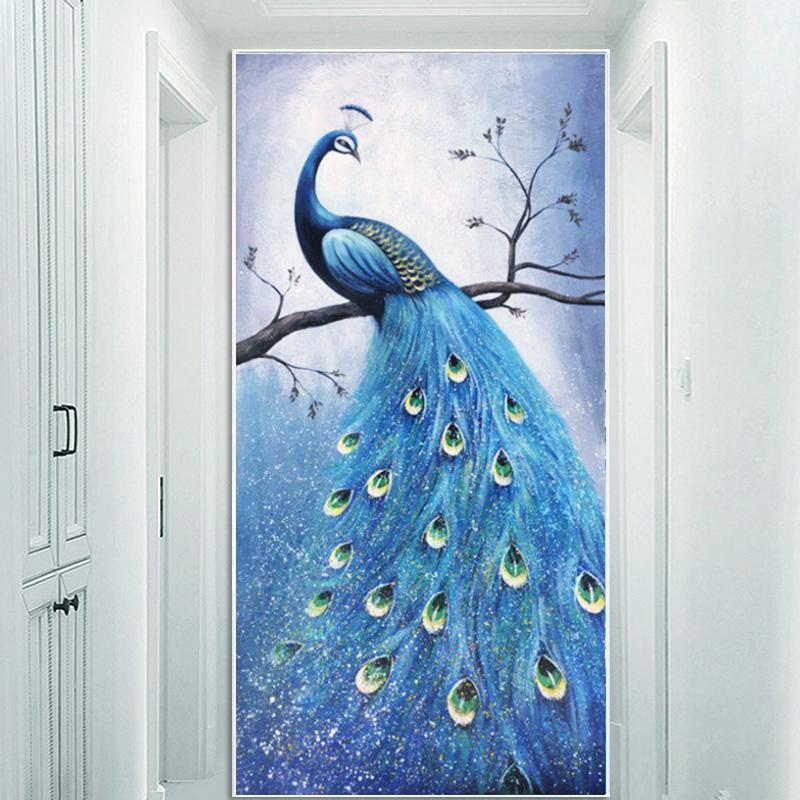 50X90CM-Blue Peacock 5D Full Diamond Painting DIY