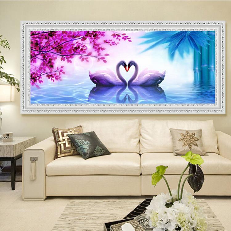 120x50CM Weding Swan 5D Full Diamond Painting NO Frame Round diamond