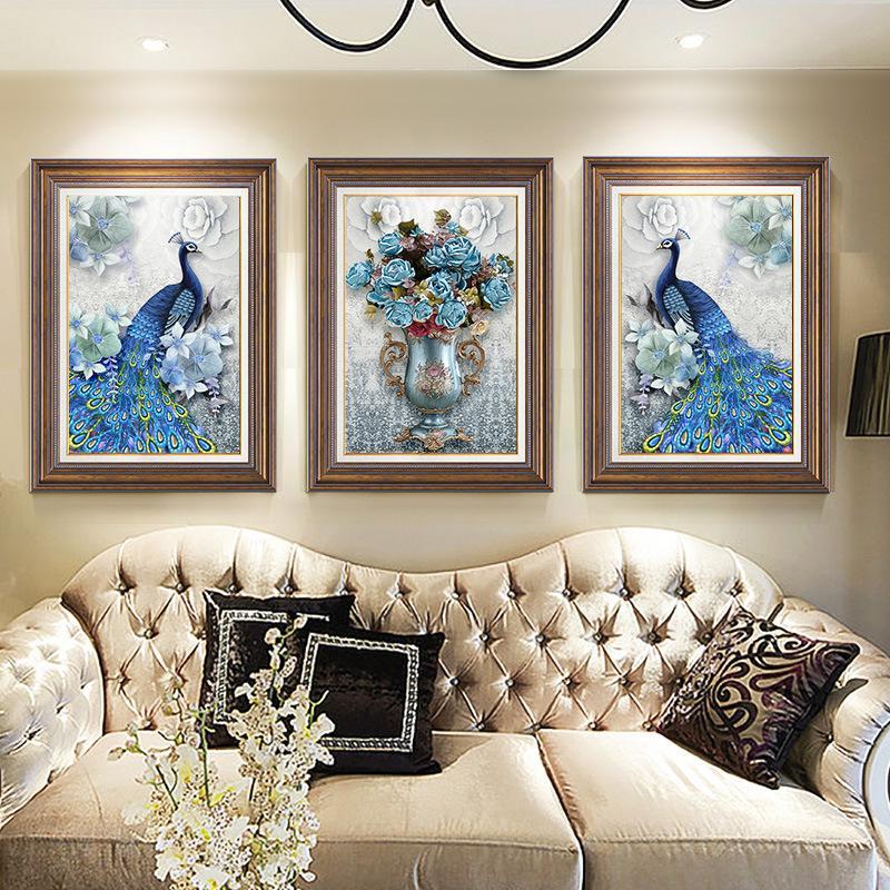 120x55CM 3pcs peacock 5D Full Diamond Painting NO FRAME