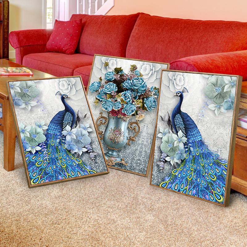 120x55CM 3pcs peacock 5D Full Diamond Painting NO FRAME