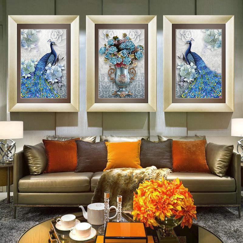 120x55CM 3pcs peacock 5D Full Diamond Painting NO FRAME