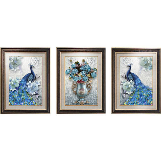 120x55CM 3pcs peacock 5D Full Diamond Painting NO FRAME