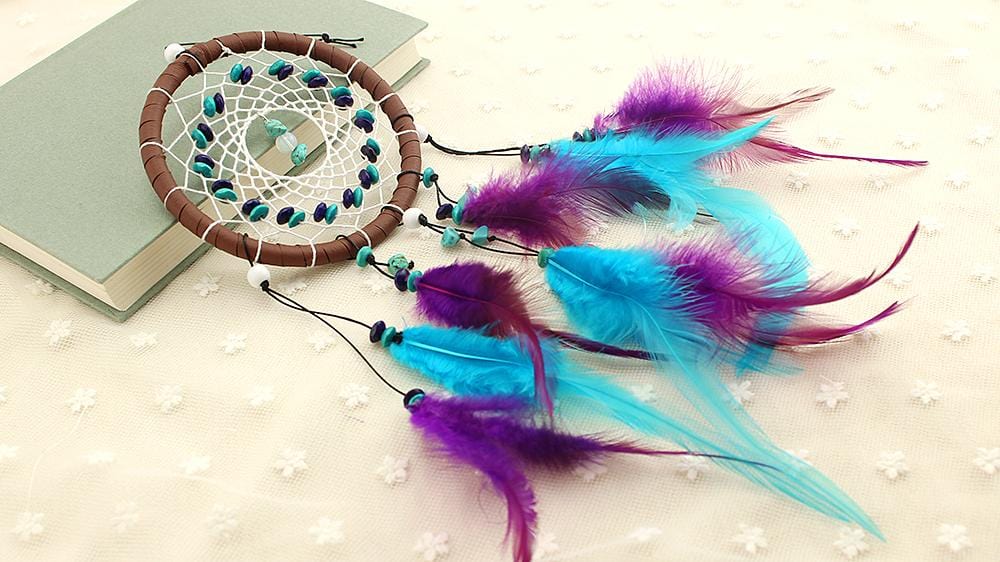 Handmade Dream Catcher With Light Room Decor Feather Weaving Wind Chimes Religious Masco