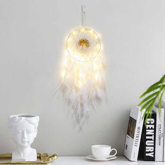 Feather Dream Catcher LED Fairy Lights Circular Net for Wall Hanging Decor