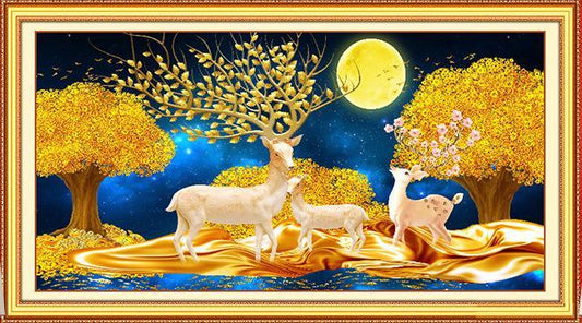 120x60CM Golden deers full Drilled Diamond Painting round £¨no frame£©