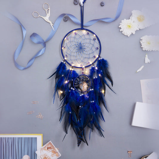 Feather Dream Catcher LED Fairy Lights Circular Net for Wall Hanging Decor