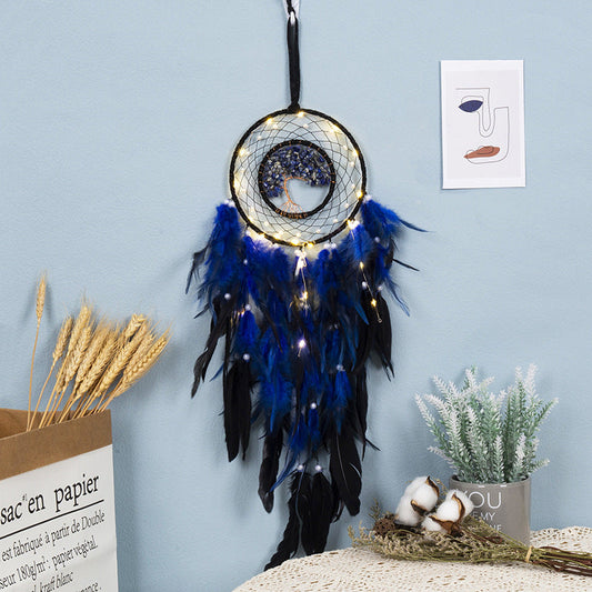 Feather Dream Catcher LED Fairy Lights Circular Net for Wall Hanging Decor