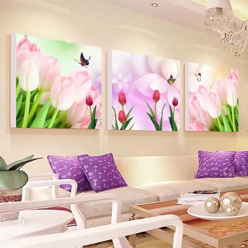 50X150CM -  3Pcs Flower DIY 5D Full Diamond Painting NO Frame