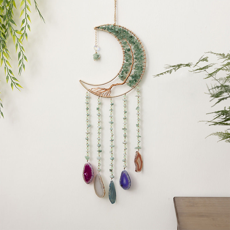 Moon Dream Catcher Crystal and Natural Gemstone Agate Stone Pendants Wind Chime